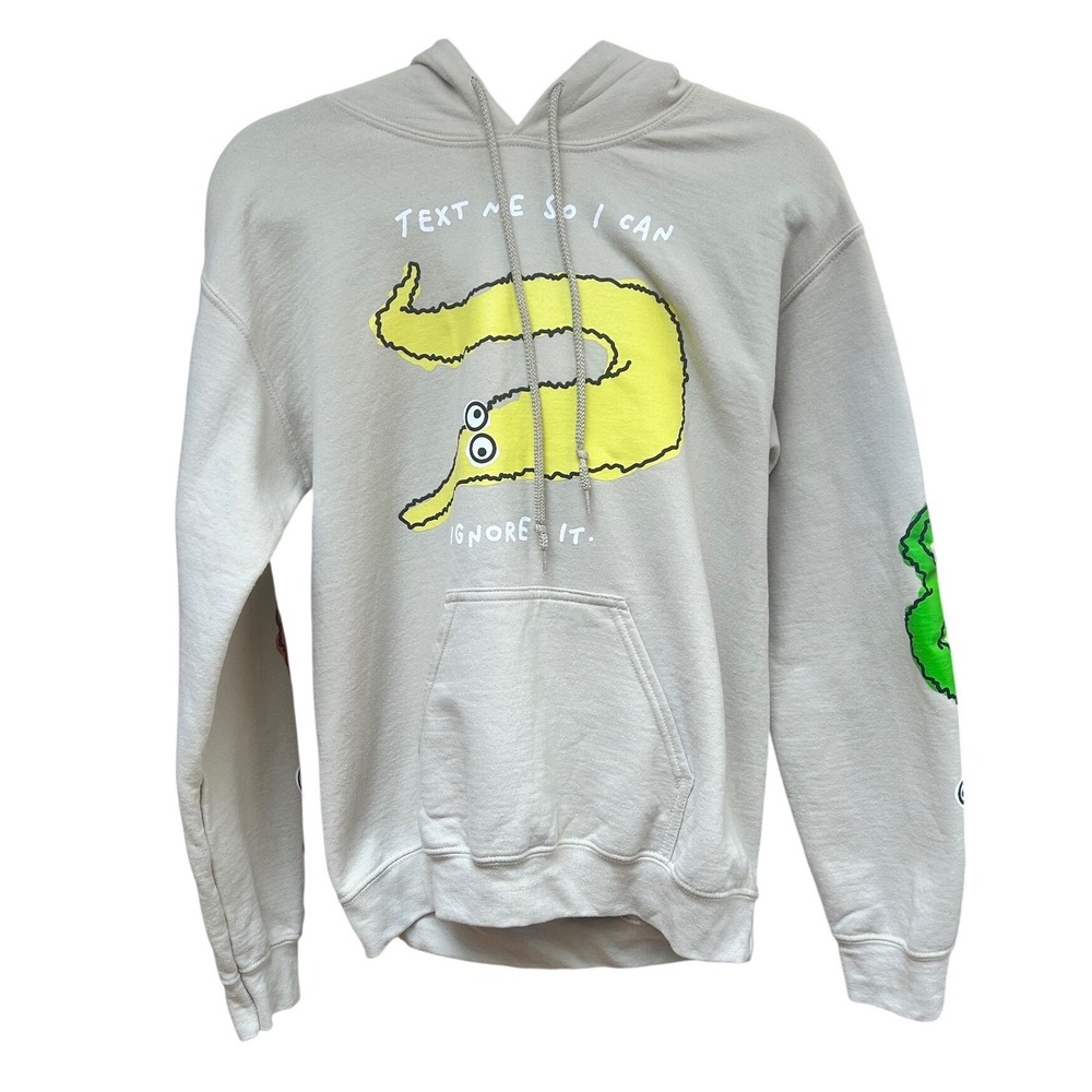 Hot‎ Topic Worm on a String Hoodie Tan Text Me So I Can Ignore It Meme Small